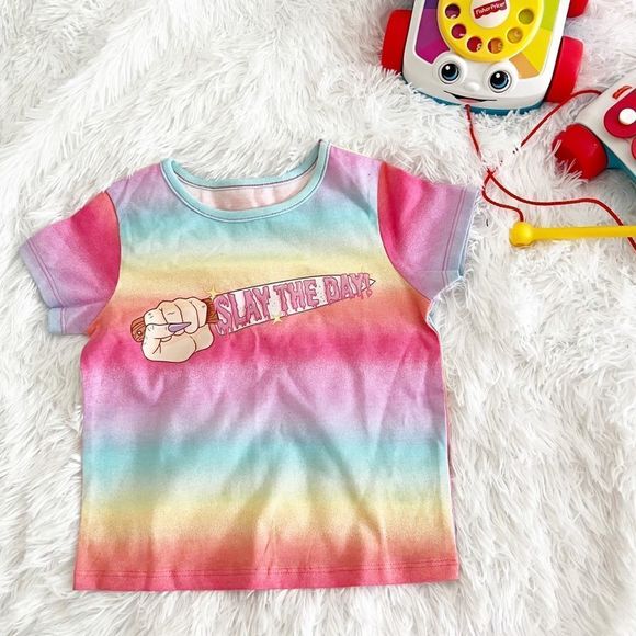 Slay the Day Rainbow Stripe Kids Graphic Tee - Picture 1 of 6